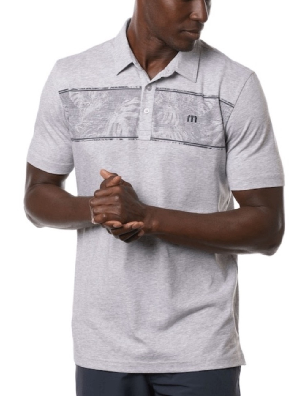 Travis Mathew Make Camp Palm Leaf Polo Light Heather Gray Golf Cotton Preppy-XXL